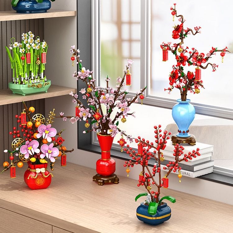 Wow Custom Flower Pot Assembled Series Ornaments Children'S Educational Toys Gift Lele Brothers 9120 New Year Building Blocks - Image 5